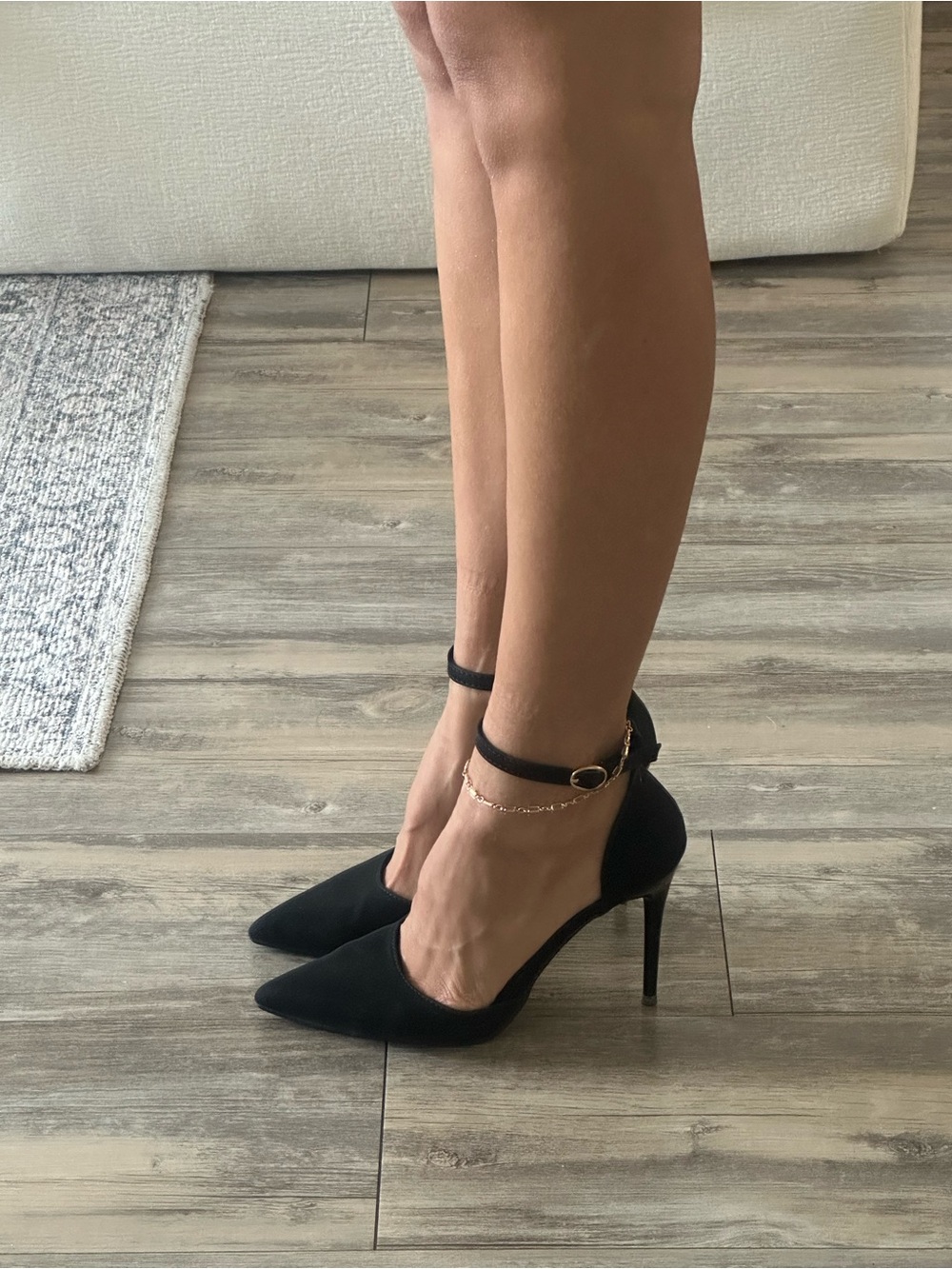 Black Ankle-Strap Pointed Toe Pumps